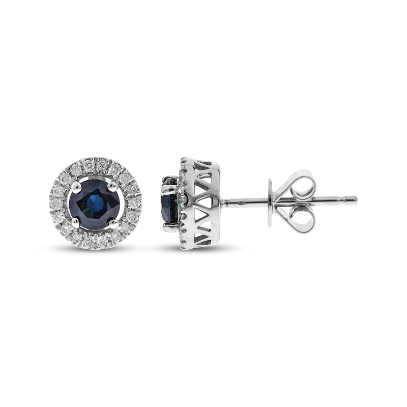 Main Image 1 of Natural Blue Sapphire & Diamond Halo Stud Earrings 1/8 ct tw 10K White Gold