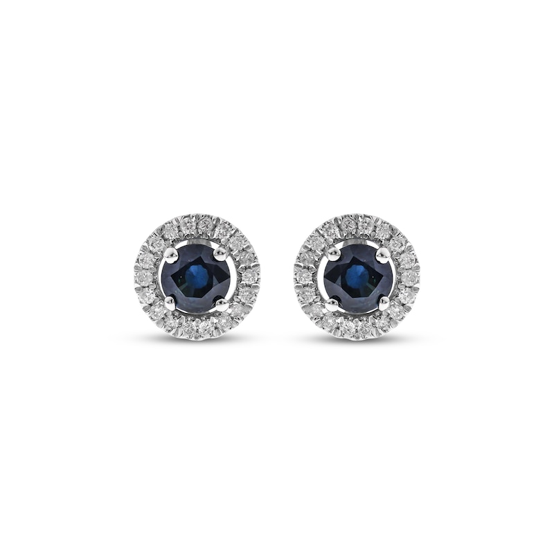 Main Image 2 of Natural Blue Sapphire & Diamond Halo Stud Earrings 1/8 ct tw 10K White Gold