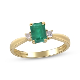 Emerald-Cut Natural Emerald & Diamond Ring 1/10 ct tw 10K Yellow Gold