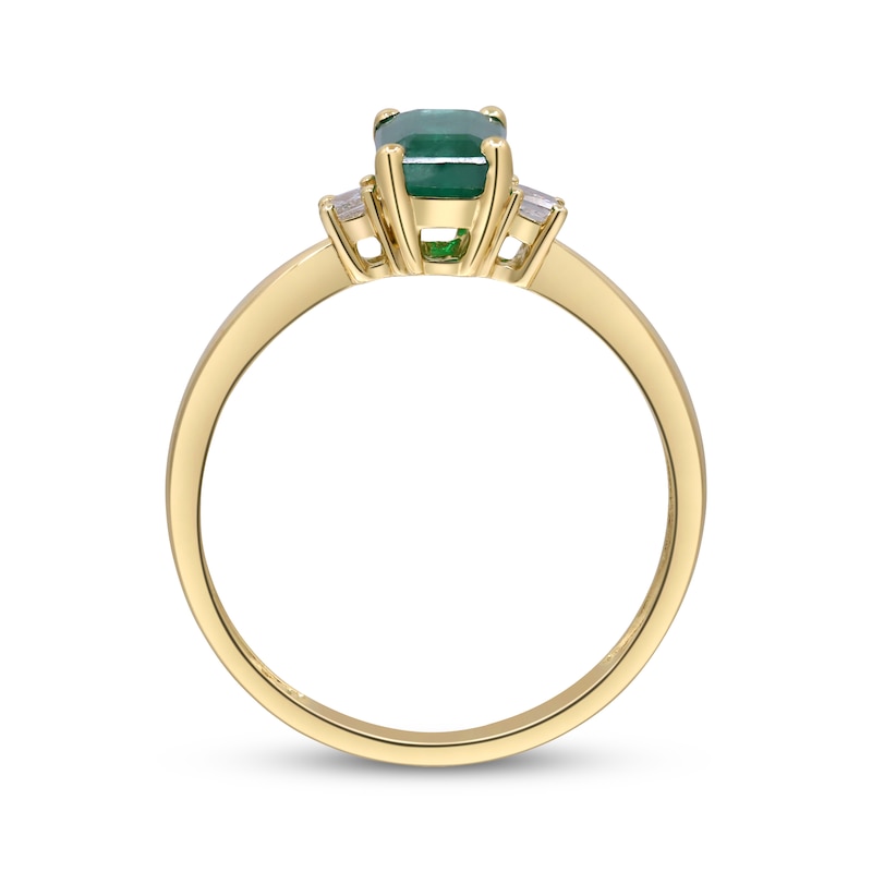 Main Image 2 of Emerald-Cut Natural Emerald & Diamond Ring 1/10 ct tw 10K Yellow Gold