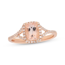 Cushion-Cut Morganite & Diamond Halo Ring 1/5 ct tw 10K Rose Gold