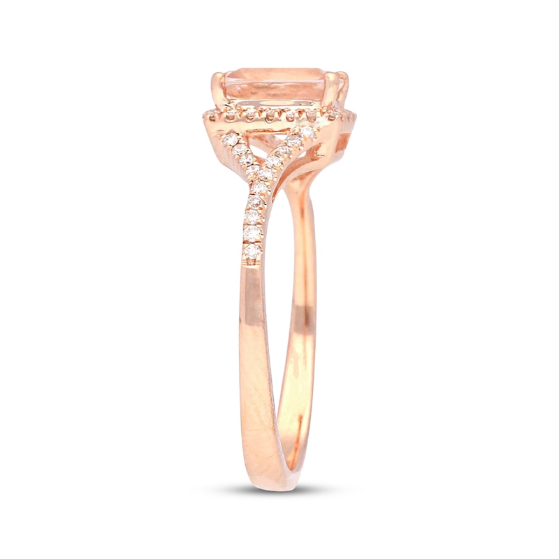 Main Image 2 of Cushion-Cut Morganite & Diamond Halo Ring 1/5 ct tw 10K Rose Gold