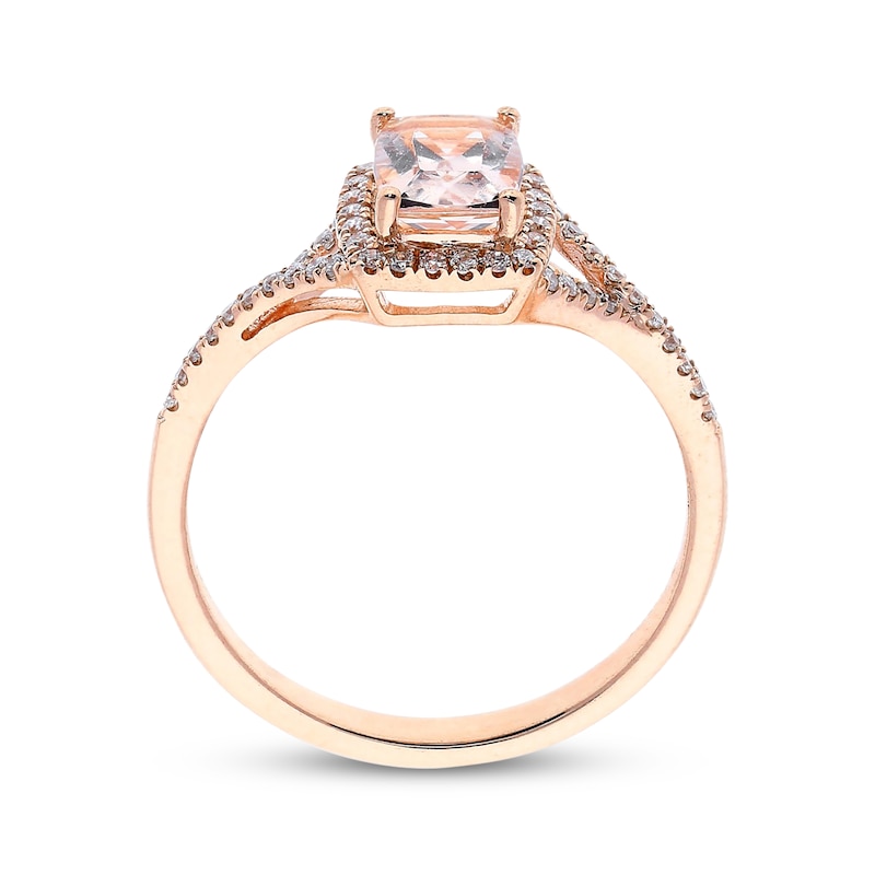 Main Image 3 of Cushion-Cut Morganite & Diamond Halo Ring 1/5 ct tw 10K Rose Gold