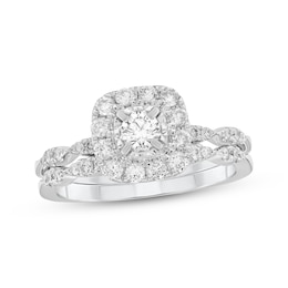 Adore Round-Cut Diamond Cushion Halo Bridal Set 3/4 ct tw 14K White Gold