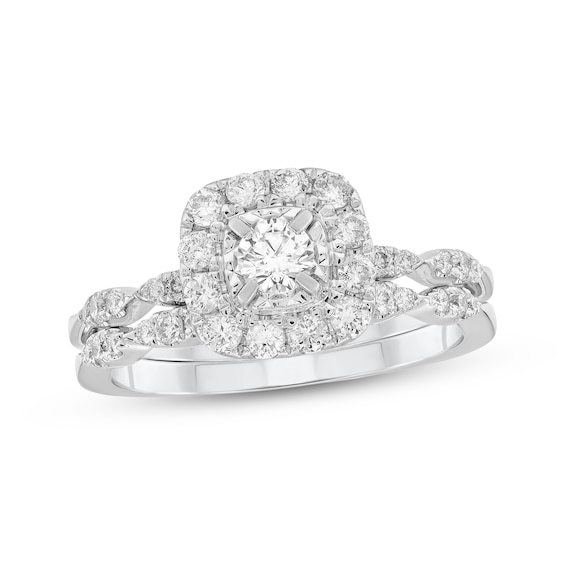 Adore Round-Cut Diamond Cushion Halo Bridal Set 3/4 ct tw 14K White Gold