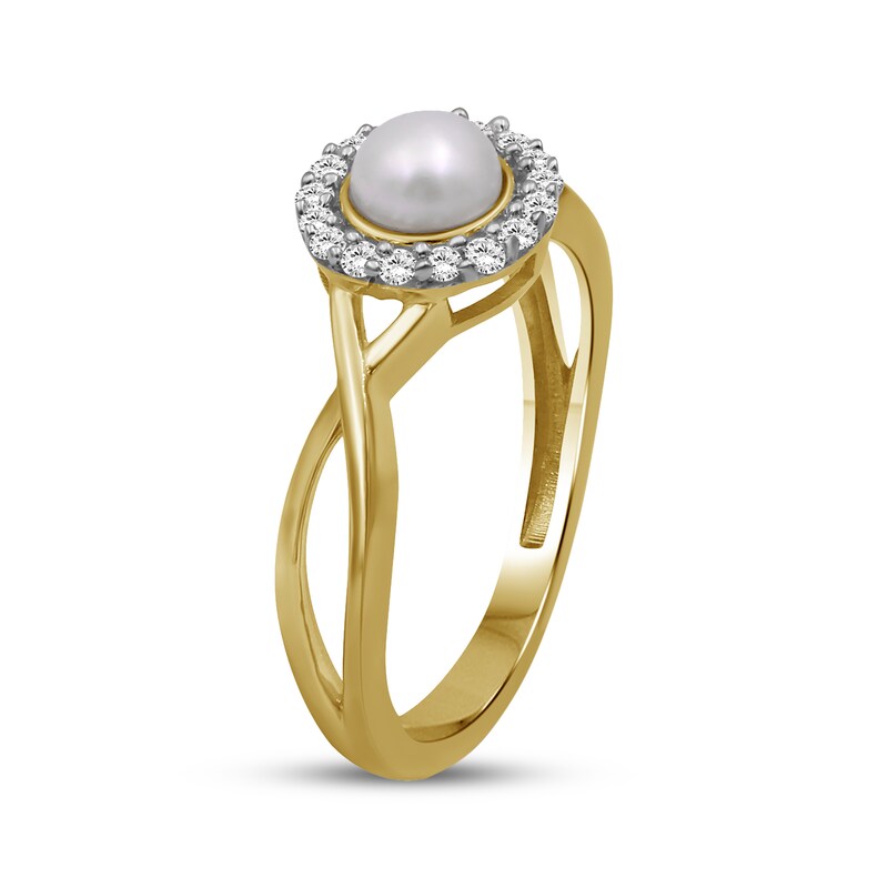Main Image 2 of Cultured Pearl & White Lab-Created Sapphire Halo Ring 10K Yellow Gold