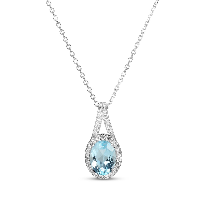 Main Image 2 of Oval-Cut Sky Blue Topaz & White Lab-Created Sapphire Necklace, Stud Earrings & Ring Gift Set Sterling Silver