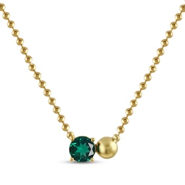 Lab-Created Emerald & Bead Necklace 24K Yellow Gold Vermeil Sterling Silver 18"