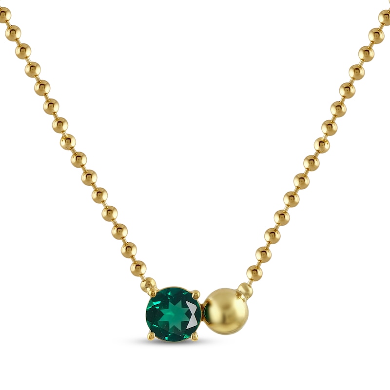 Main Image 1 of Lab-Created Emerald & Bead Necklace 24K Yellow Gold Vermeil Sterling Silver 18"