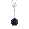 Thumbnail Image 1 of Black Cultured Pearl & White Lab-Created Sapphire Drop Necklace Sterling Silver 18"