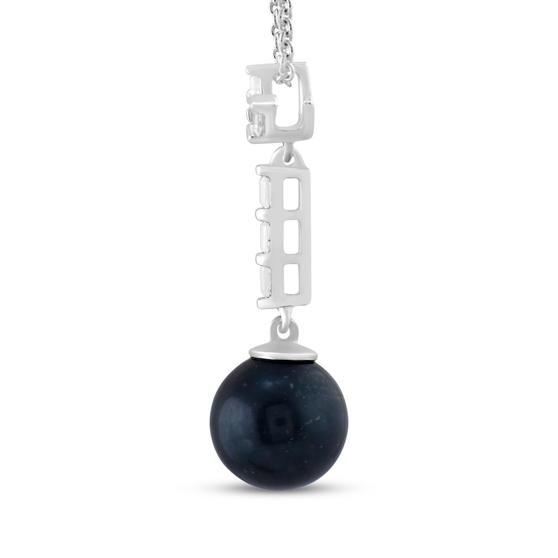 Main Image 2 of Black Cultured Pearl & White Lab-Created Sapphire Drop Necklace Sterling Silver 18"
