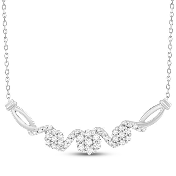 Multi-Diamond Cluster Curved Bar Necklace 1/2 ct tw Sterling Silver 18"