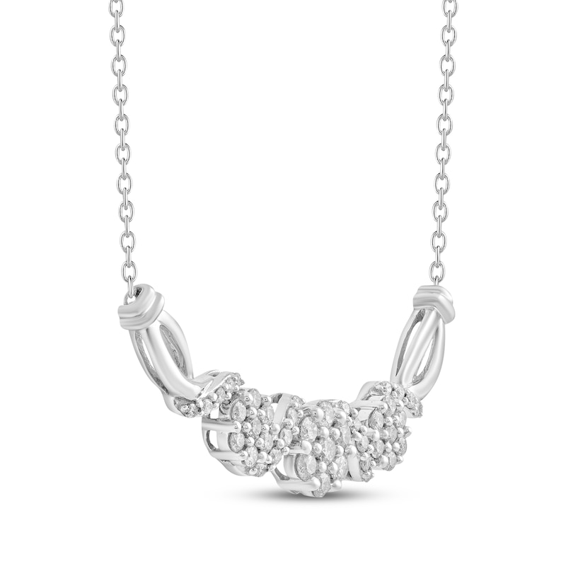 Main Image 2 of Multi-Diamond Cluster Curved Bar Necklace 1/2 ct tw Sterling Silver 18"