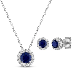 KAY Lab-Grown Diamonds Blue Lab-Created Sapphire Halo Gift Set Sterling Silver