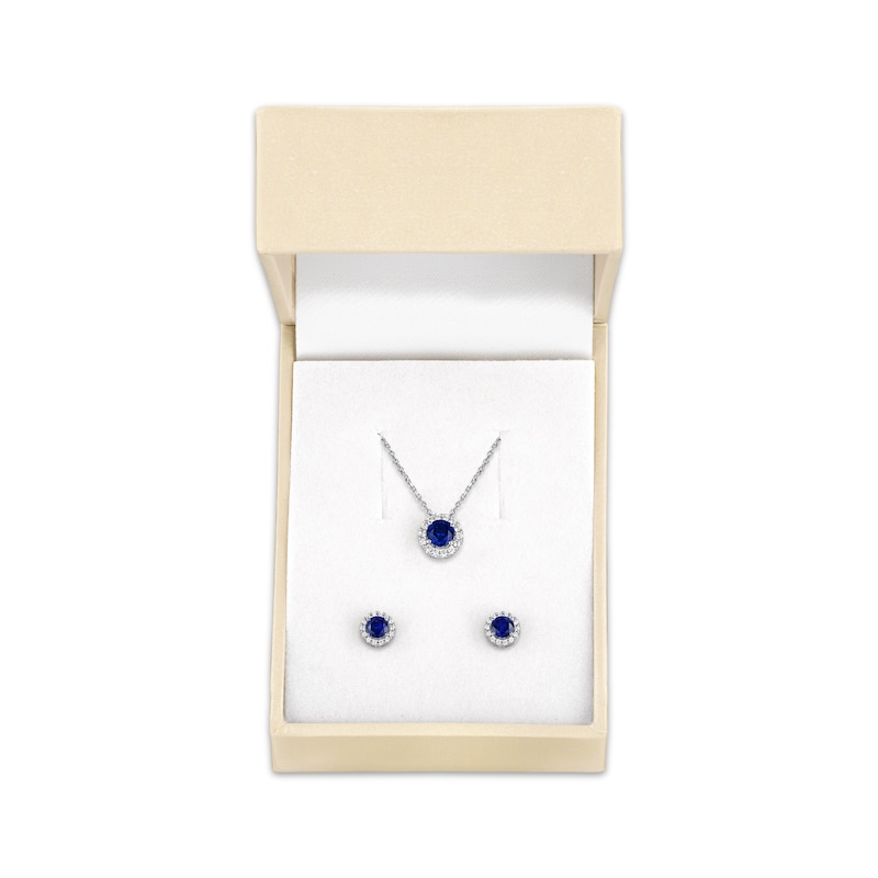 Main Image 3 of KAY Lab-Grown Diamonds Blue Lab-Created Sapphire Halo Gift Set Sterling Silver