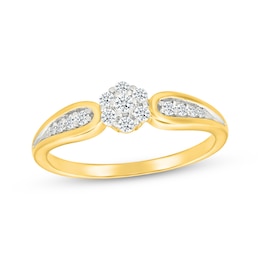 Multi-Diamond Flower Promise Ring 1/5 ct tw 10K Yellow Gold