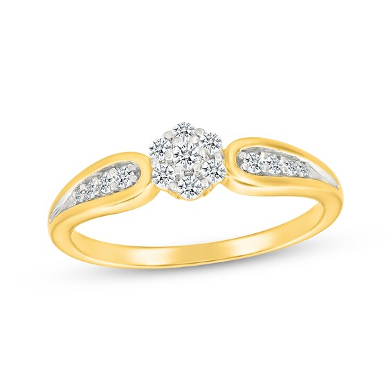 Multi-Diamond Flower Promise Ring 1/5 ct tw 10K Yellow Gold