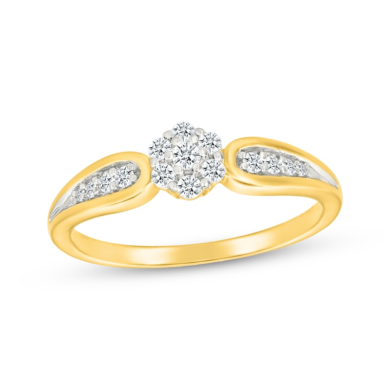 Main Image 1 of Multi-Diamond Flower Promise Ring 1/5 ct tw 10K Yellow Gold