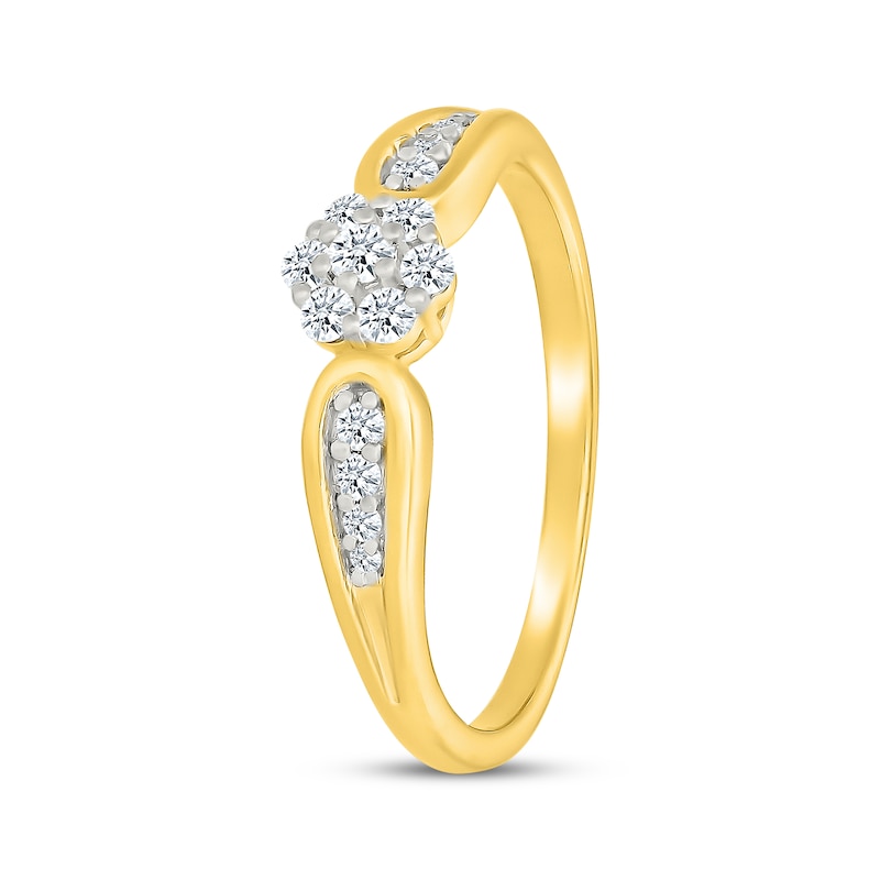 Main Image 2 of Multi-Diamond Flower Promise Ring 1/5 ct tw 10K Yellow Gold