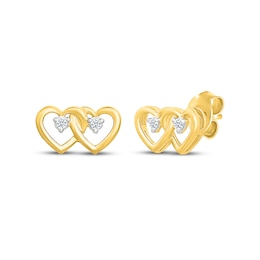 Diamond-Accent Entwined Double Heart Stud Earrings 10K Yellow Gold
