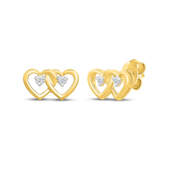 Diamond-Accent Entwined Double Heart Stud Earrings 10K Yellow Gold