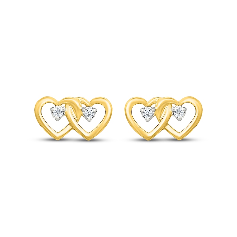 Main Image 2 of Diamond-Accent Entwined Double Heart Stud Earrings 10K Yellow Gold