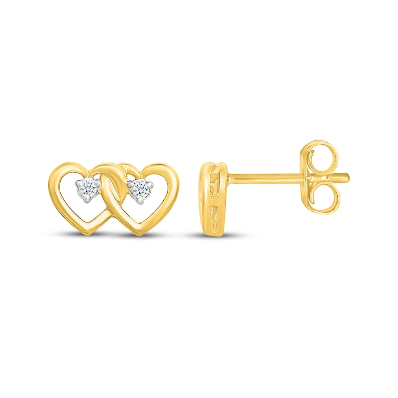 Main Image 3 of Diamond-Accent Entwined Double Heart Stud Earrings 10K Yellow Gold