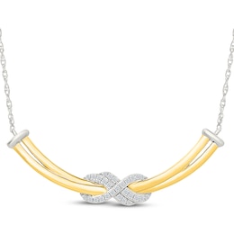 Diamond Infinity Curved Bar Necklace 1/6 ct tw Sterling Silver & 10K Yellow Gold 18"