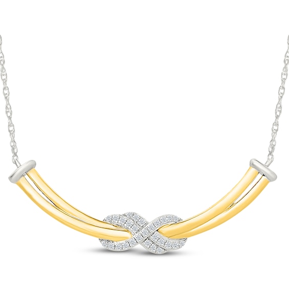 Diamond Infinity Curved Bar Necklace 1/6 ct tw Sterling Silver & 10K Yellow Gold 18"