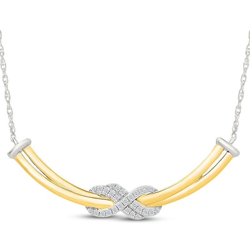 Main Image 1 of Diamond Infinity Curved Bar Necklace 1/6 ct tw Sterling Silver & 10K Yellow Gold 18"