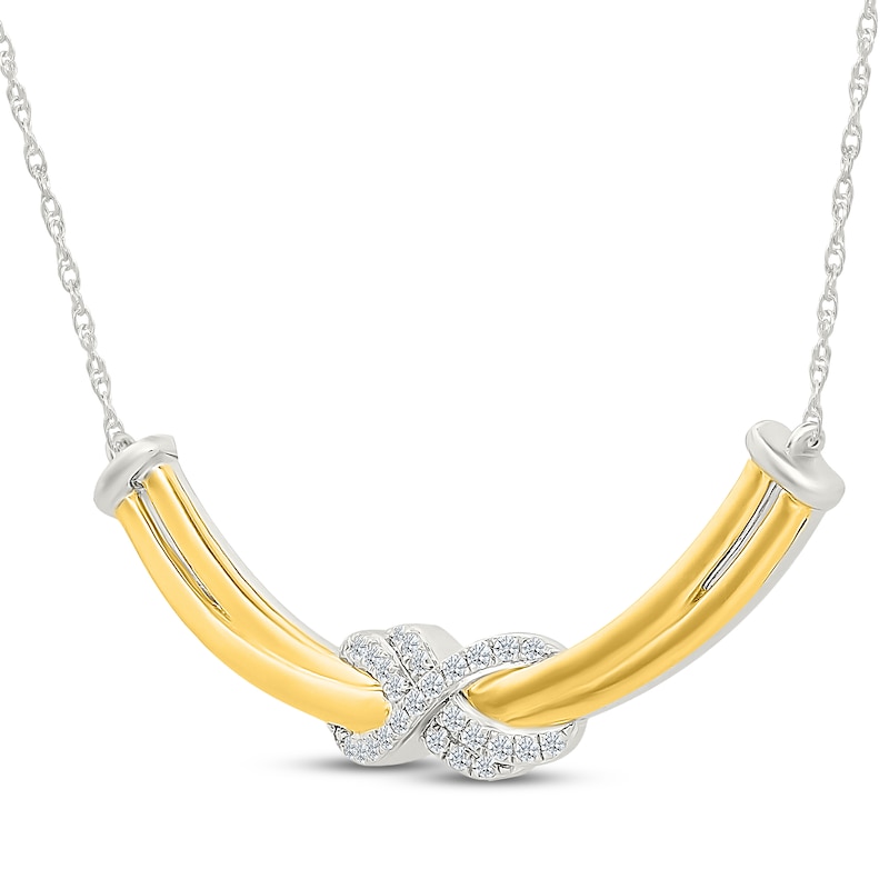 Main Image 2 of Diamond Infinity Curved Bar Necklace 1/6 ct tw Sterling Silver & 10K Yellow Gold 18"