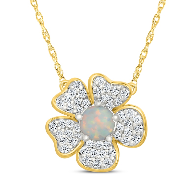 Main Image 1 of Lab-Created Opal & White Lab-Created Sapphire Flower Necklace 24K Yellow Gold Vermeil Sterling Silver 18"