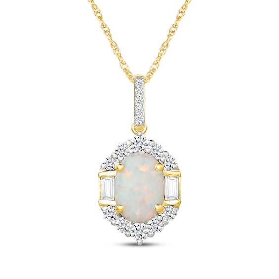 Oval-Cut Lab-Created Opal & White Lab-Created Sapphire Halo Necklace 24K Yellow Gold Vermeil Sterling Silver 18"