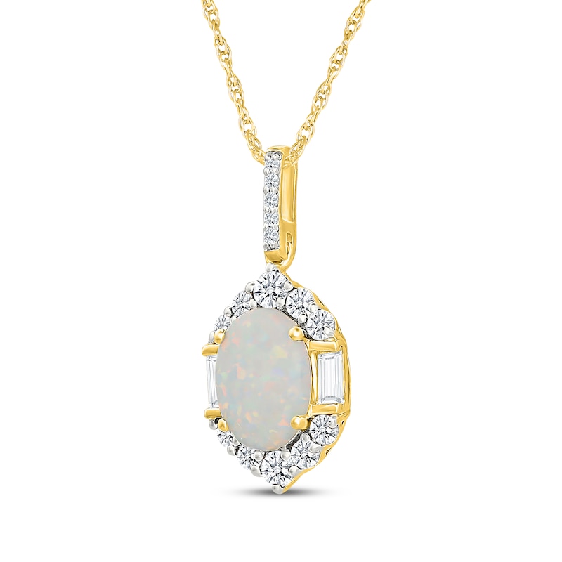 Main Image 2 of Oval-Cut Lab-Created Opal & White Lab-Created Sapphire Halo Necklace 24K Yellow Gold Vermeil Sterling Silver 18"