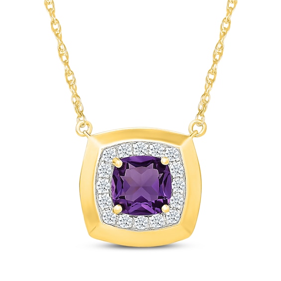 Cushion-Cut Amethyst & White Lab-Created Sapphire Frame Necklace 24K Yellow Gold Vermeil Sterling Silver 18"