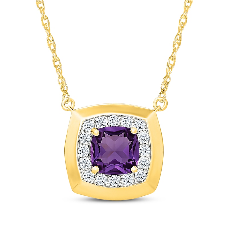 Main Image 1 of Cushion-Cut Amethyst & White Lab-Created Sapphire Frame Necklace 24K Yellow Gold Vermeil Sterling Silver 18"