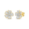 Thumbnail Image 1 of Lab-Created Opal & White Lab-Created Sapphire Flower Stud Earrings 24K Yellow Gold Vermeil Sterling Silver