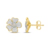 Thumbnail Image 3 of Lab-Created Opal & White Lab-Created Sapphire Flower Stud Earrings 24K Yellow Gold Vermeil Sterling Silver