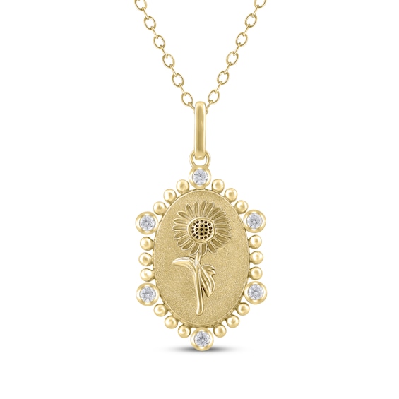 Sunflower Birth Flower Diamond Necklace 1/10 ct tw 10K Yellow Gold 18"