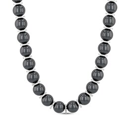Men's Hematite Beaded Necklace Stainless Steel 20&quot;