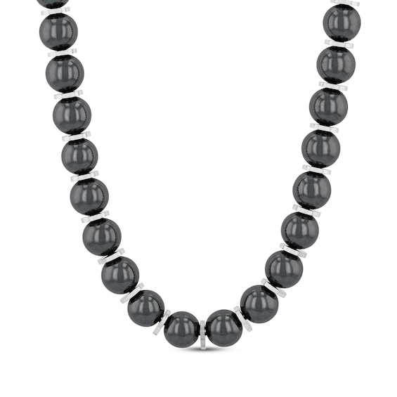Men's Hematite Beaded Necklace Stainless Steel 20"