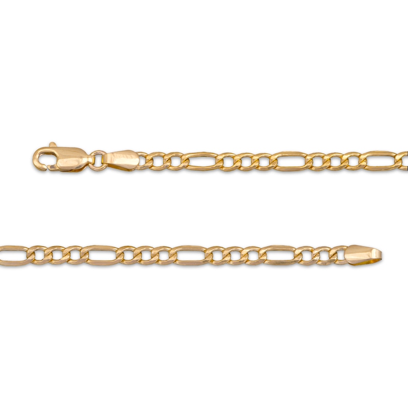 Main Image 4 of Figaro Chain Necklace 3.55mm Hollow 14K Yellow Gold 16”