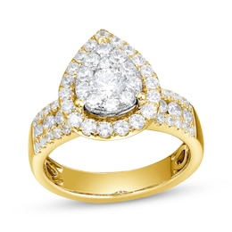 Adore Multi-Diamond Center Pear Frame Engagement Ring 1-1/2 ct tw Round-cut 14K Two-Tone Gold