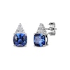 Thumbnail Image 1 of Cushion-Cut Blue Lab-Created Sapphire & Round-Cut White Lab-Created Sapphire Stud Earrings Sterling Silver