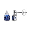 Thumbnail Image 3 of Cushion-Cut Blue Lab-Created Sapphire & Round-Cut White Lab-Created Sapphire Stud Earrings Sterling Silver