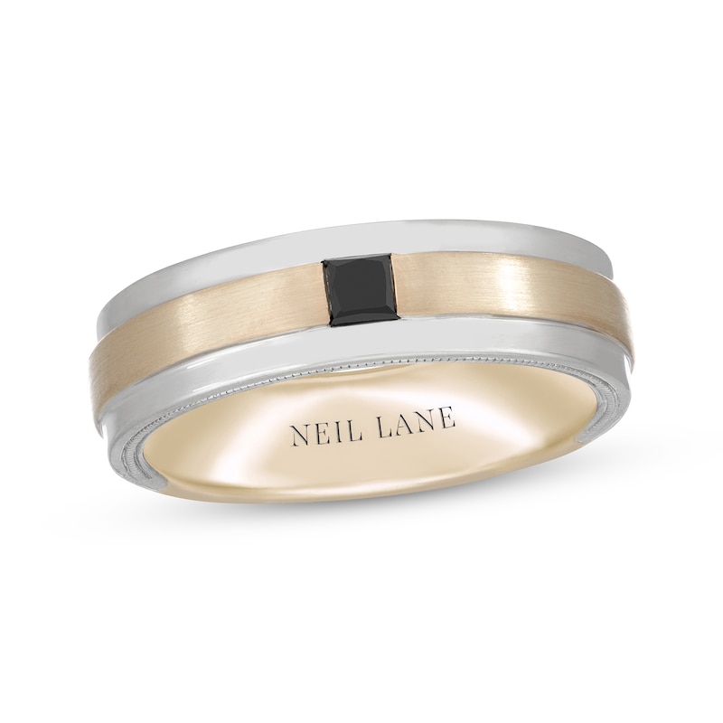 Neil Lane Men's Square-Cut Black Diamond Wedding Band 1/4 ct tw 14K Two-Tone Gold