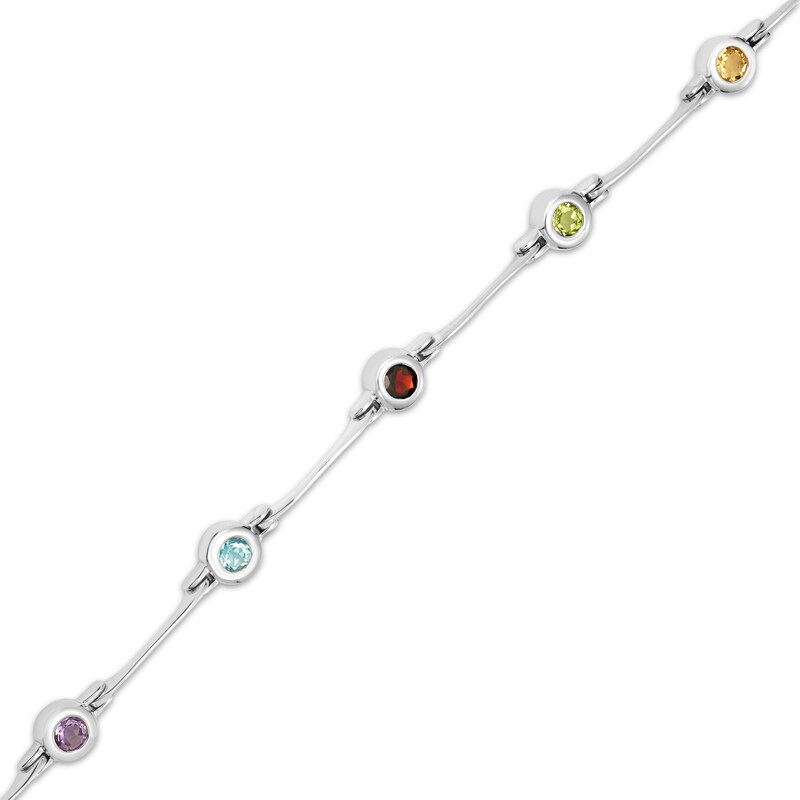 Garnet, Citrine, Peridot, Swiss Blue Topaz & Amethyst Station Bracelet Sterling Silver 7"