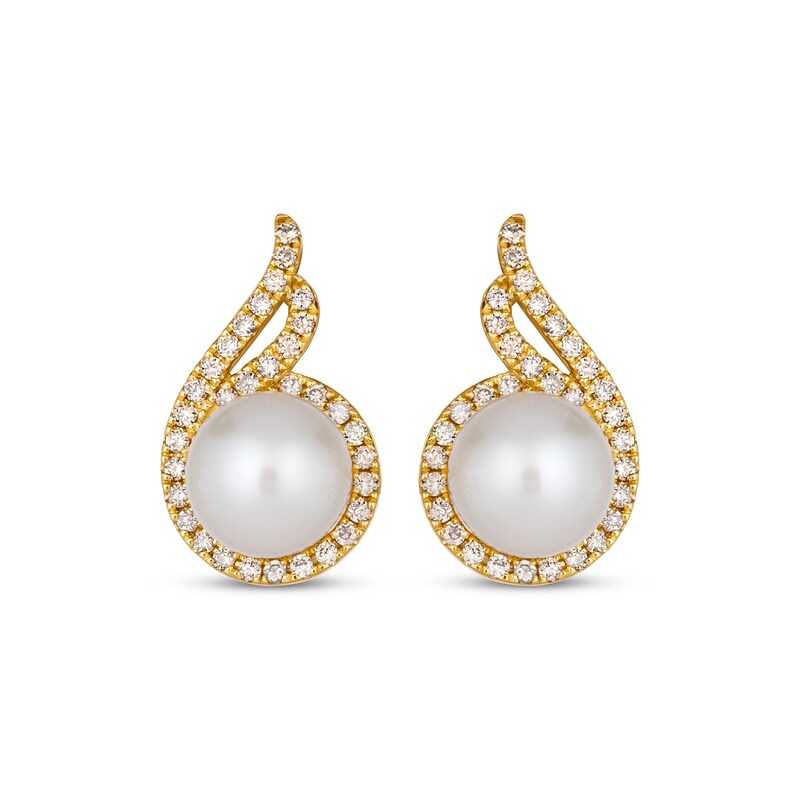 Main Image 2 of Le Vian Cultured Pearl Swirl Earrings 1/2 ct tw Diamonds 14K Honey Gold