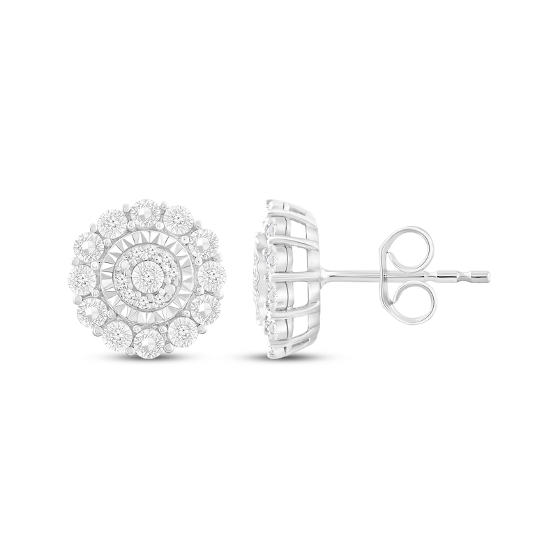 Main Image 1 of Multi-Diamond Circle Stud Earrings 1/10 ct tw Sterling Silver