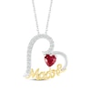 Thumbnail Image 1 of Lab-Created Ruby & White Lab-Created Sapphire "Madre" Heart Necklace Sterling Silver & 10K Yellow Gold 18"